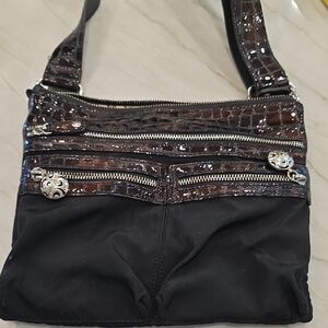 Brighton Black and Brown Textured Crossbody Bag